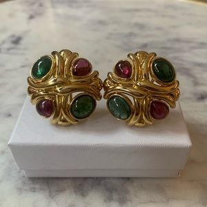 18k Gold with Pink & Green Tourmaline Earrings
